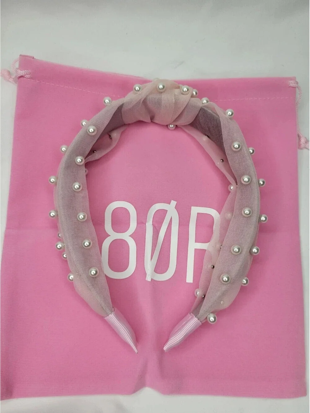 Lot of 3 Faux Pearl Jeweled Headband w/Pouch black pink blue by 8 Other Reasons
